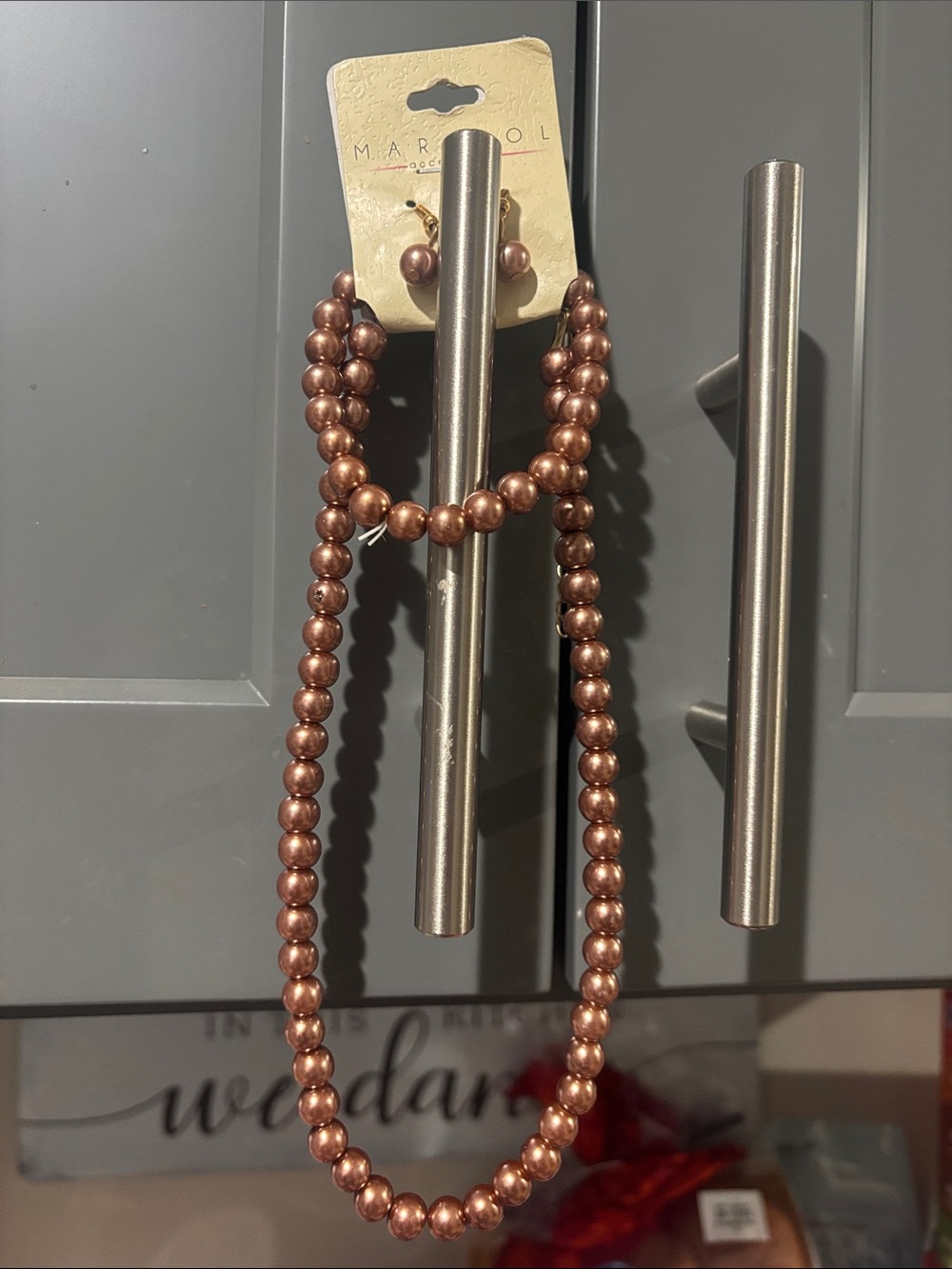 Copper Pearl Bead Necklace and Earring Set - Copper